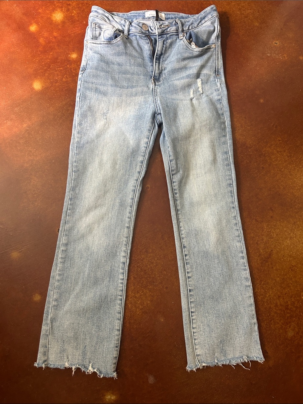 Risen Jeans Women's Light Blue Straight-Leg Jeans with Raw Hem